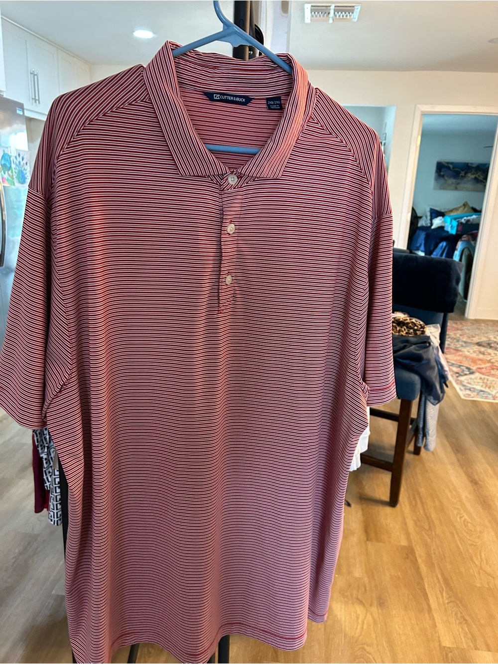 Cutter & Buck Men’s Red and White Micro-Stripe Polo